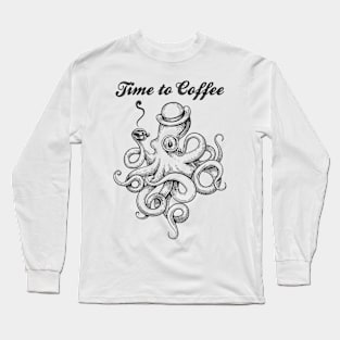 Octopus with Coffee Cup Long Sleeve T-Shirt